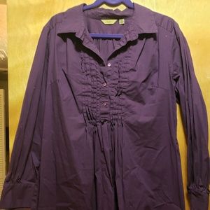 Dark Purple Partial Button-Up Blouse